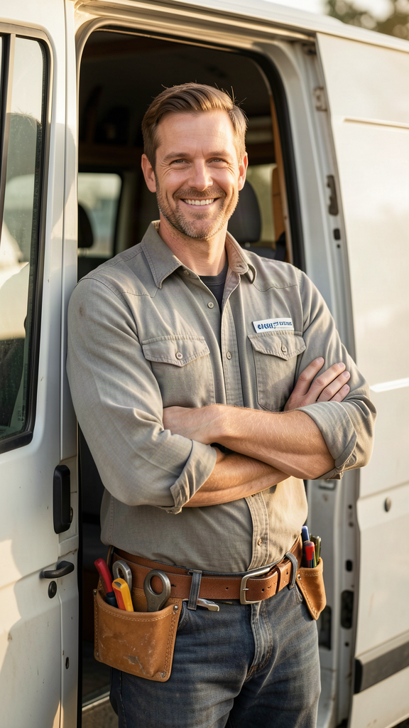 Local business owner in his work van